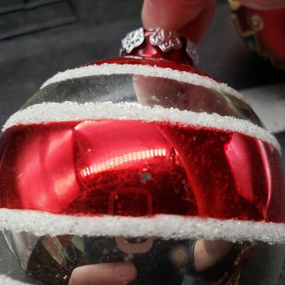 Set of 3 Glass Christmas Ornaments 3" Red White Green Painted Holiday Balls - Picture 11 of 12